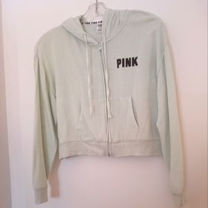 PINK Zipped Crop-Top Hoodie (size L)